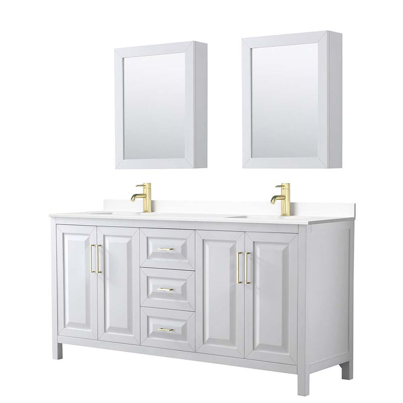 Daria 72 Inch Double Bathroom Vanity in White - Brushed Gold Trim - 61