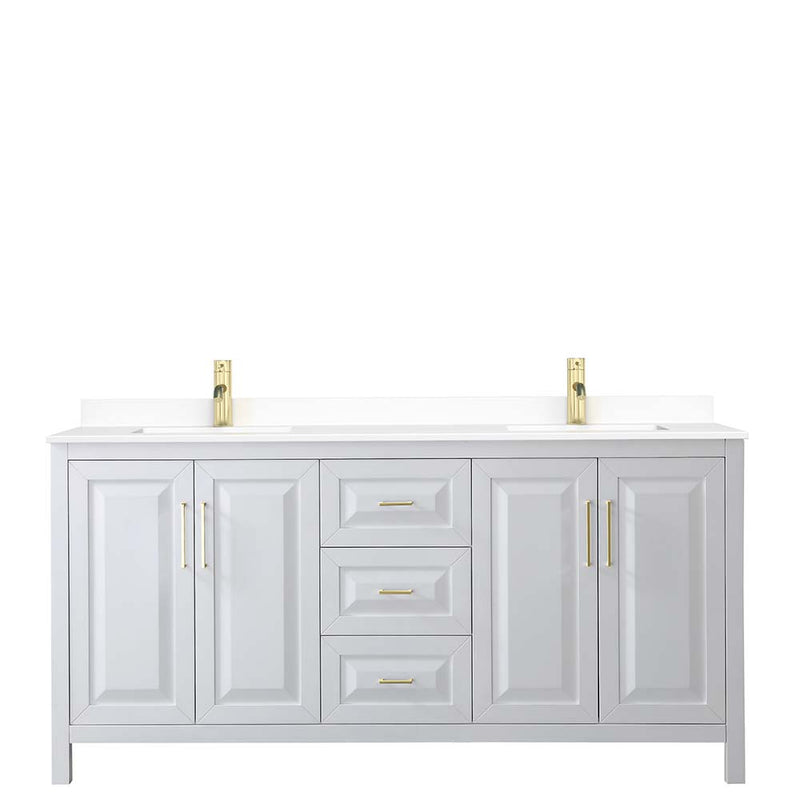 Daria 72 Inch Double Bathroom Vanity in White - Brushed Gold Trim - 49