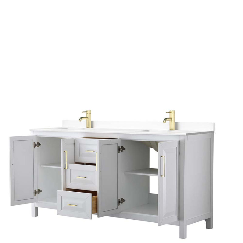 Daria 72 Inch Double Bathroom Vanity in White - Brushed Gold Trim - 48