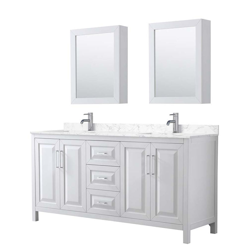 Daria 72 Inch Double Bathroom Vanity in White - Polished Chrome Trim - 24