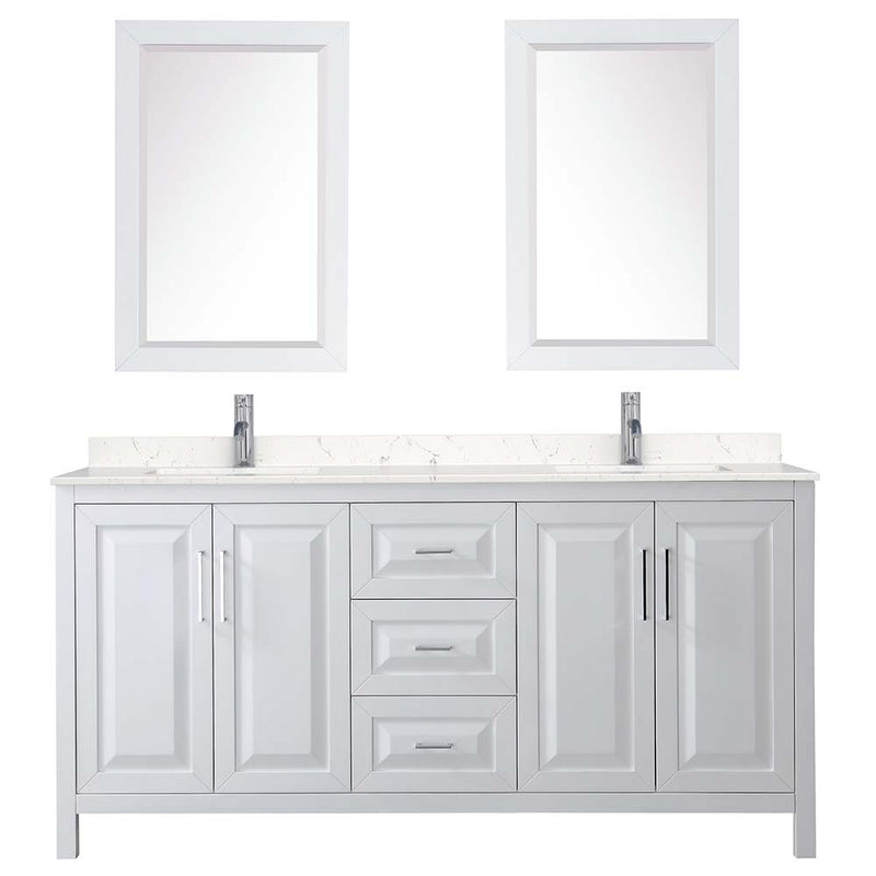 Daria 72 Inch Double Bathroom Vanity in White - Polished Chrome Trim - 36