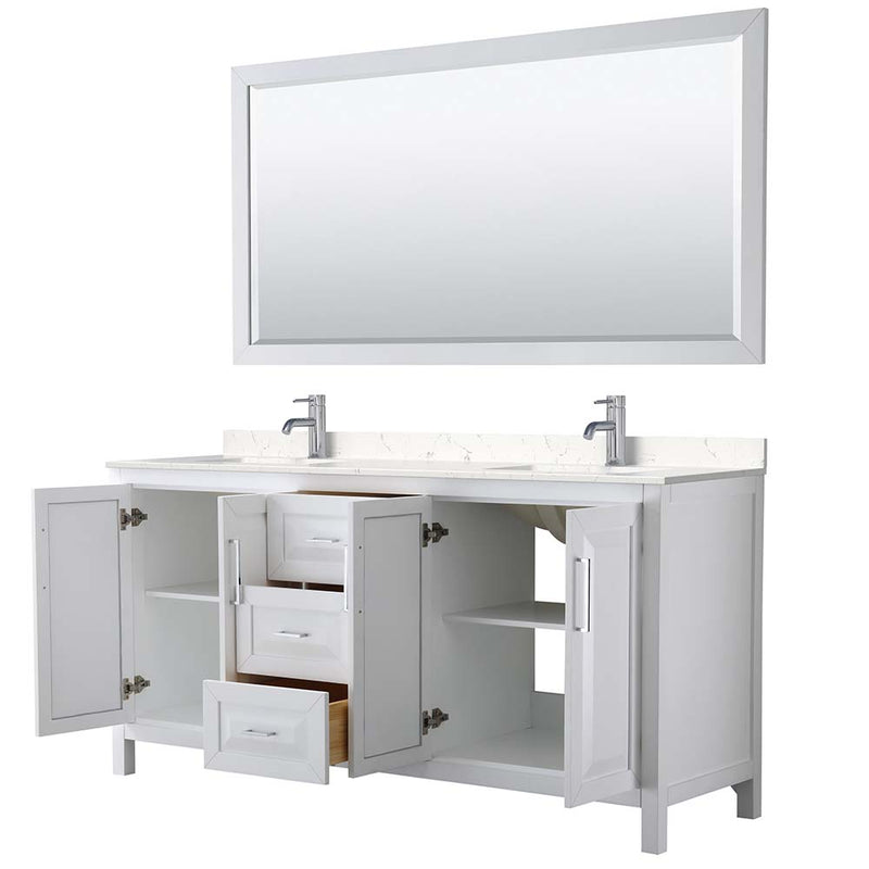 Daria 72 Inch Double Bathroom Vanity in White - Polished Chrome Trim - 40