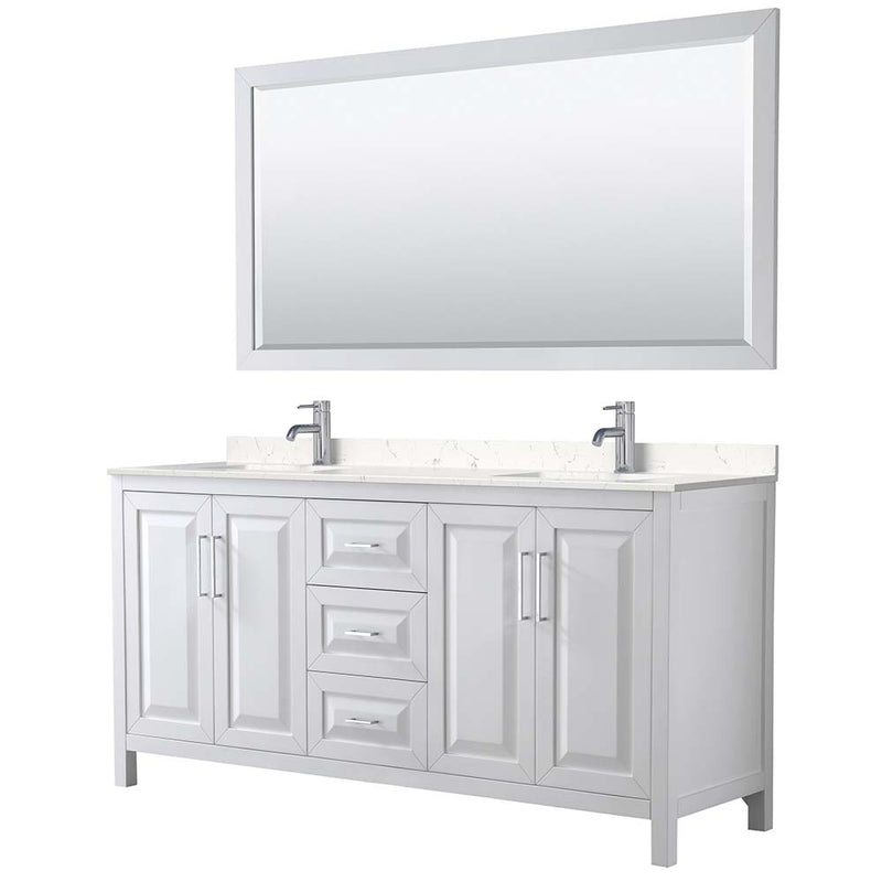 Daria 72 Inch Double Bathroom Vanity in White - Polished Chrome Trim - 39
