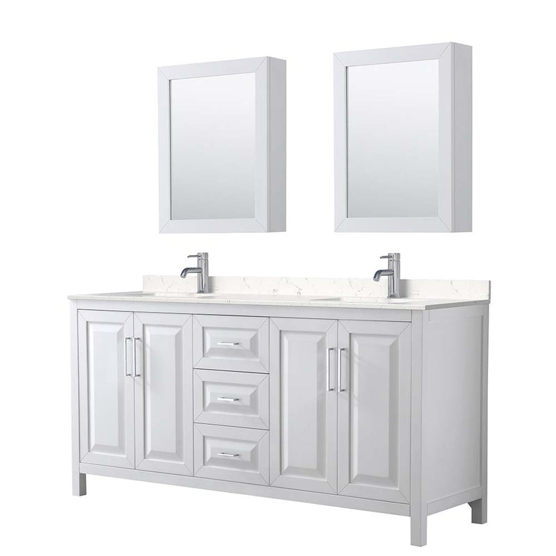 Daria 72 Inch Double Bathroom Vanity in White - Polished Chrome Trim - 44
