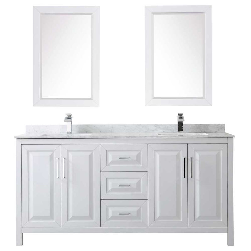 Daria 72 Inch Double Bathroom Vanity in White - Polished Chrome Trim - 56