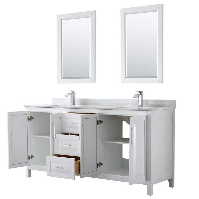 Daria 72 Inch Double Bathroom Vanity in White - Polished Chrome Trim - 55