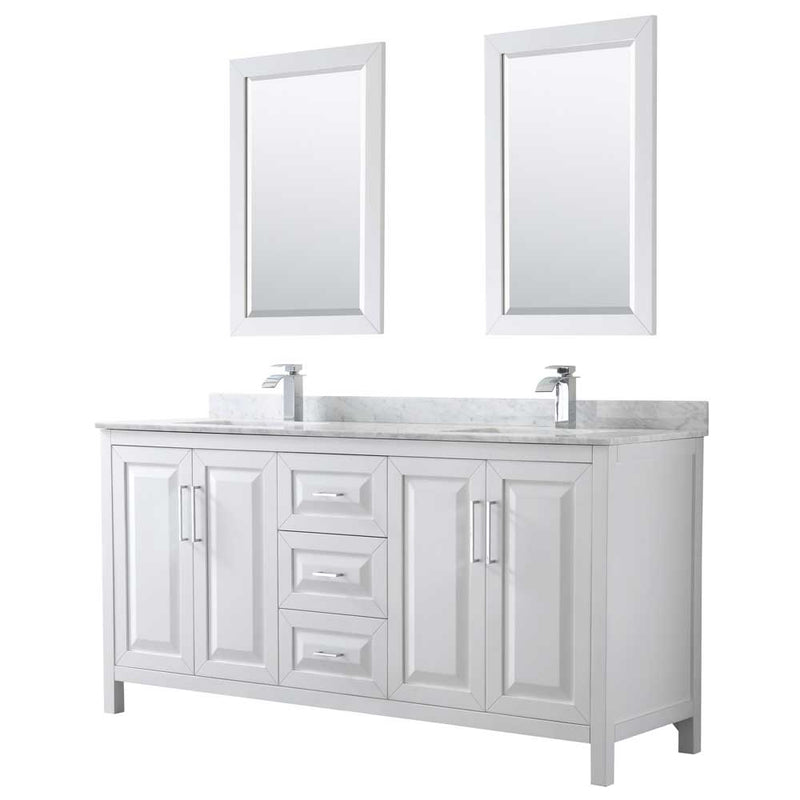 Daria 72 Inch Double Bathroom Vanity in White - Polished Chrome Trim - 54