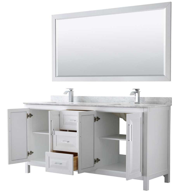 Daria 72 Inch Double Bathroom Vanity in White - Polished Chrome Trim - 60