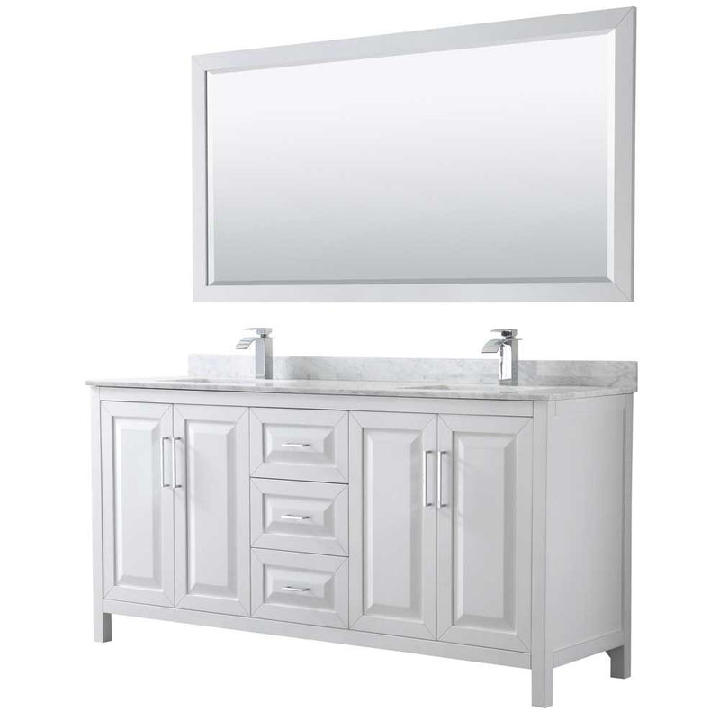 Daria 72 Inch Double Bathroom Vanity in White - Polished Chrome Trim - 59
