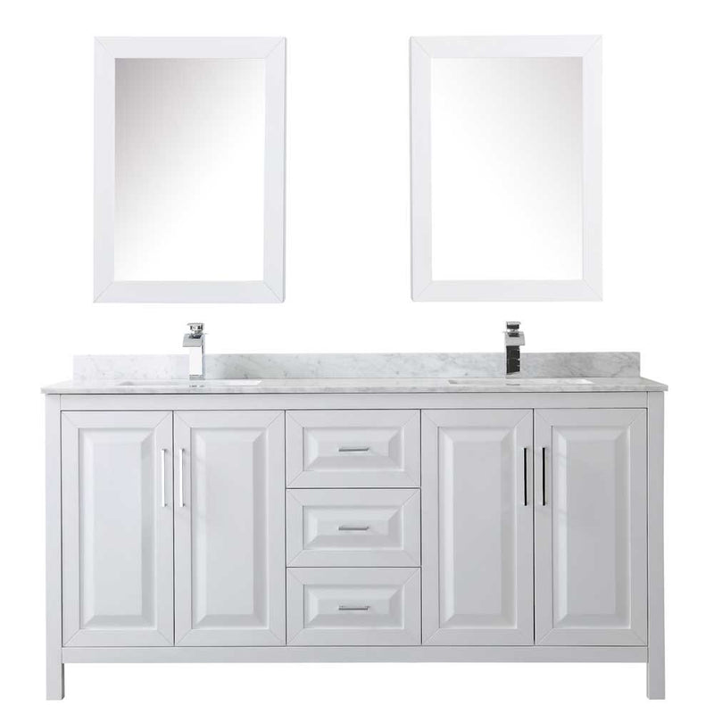 Daria 72 Inch Double Bathroom Vanity in White - Polished Chrome Trim - 66