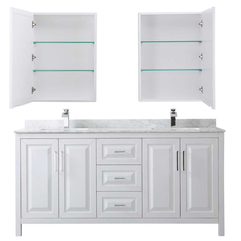 Daria 72 Inch Double Bathroom Vanity in White - Polished Chrome Trim - 67