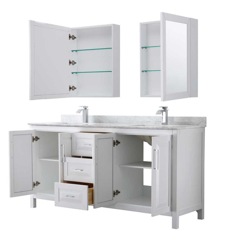 Daria 72 Inch Double Bathroom Vanity in White - Polished Chrome Trim - 65