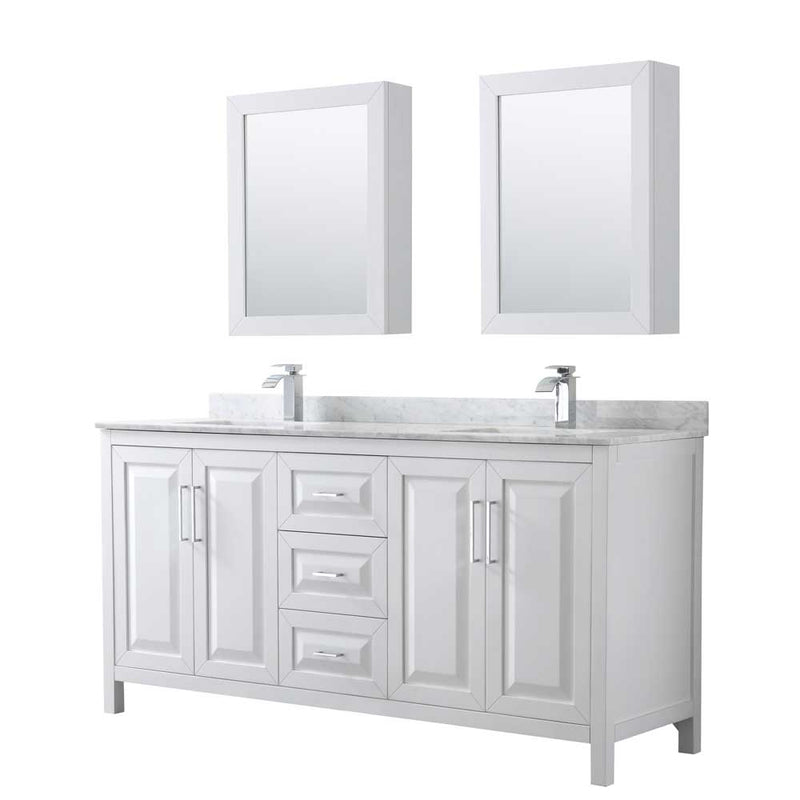 Daria 72 Inch Double Bathroom Vanity in White - Polished Chrome Trim - 64