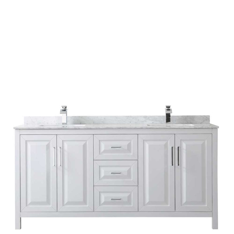 Daria 72 Inch Double Bathroom Vanity in White - Polished Chrome Trim - 52