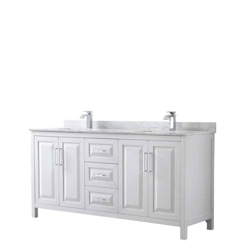 Daria 72 Inch Double Bathroom Vanity in White - Polished Chrome Trim - 50