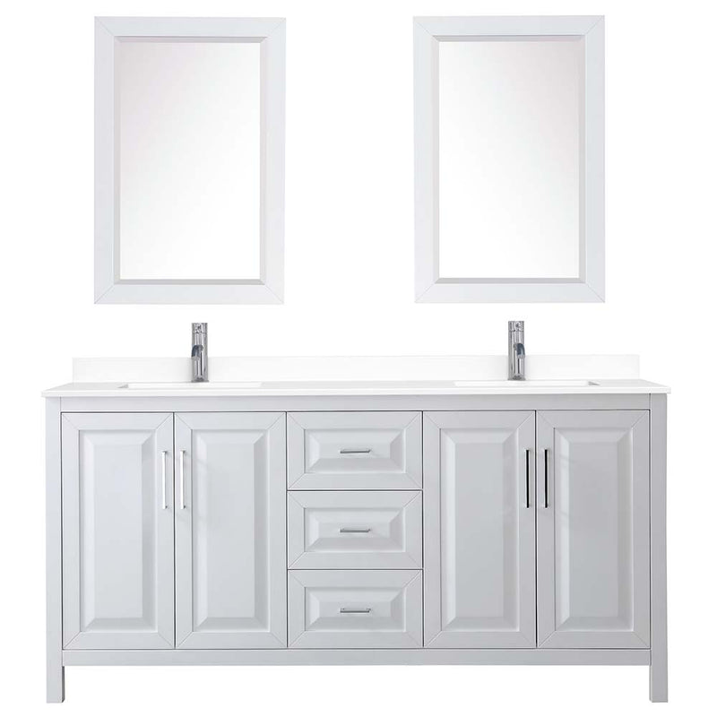 Daria 72 Inch Double Bathroom Vanity in White - Polished Chrome Trim - 78