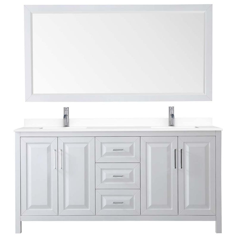 Daria 72 Inch Double Bathroom Vanity in White - Polished Chrome Trim - 83