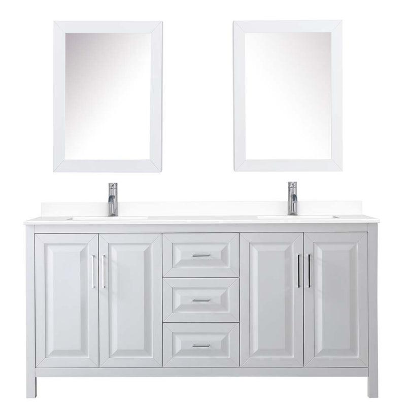 Daria 72 Inch Double Bathroom Vanity in White - Polished Chrome Trim - 88