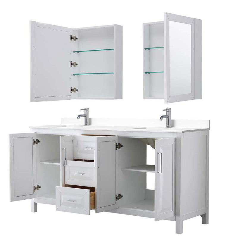 Daria 72 Inch Double Bathroom Vanity in White - Polished Chrome Trim - 87
