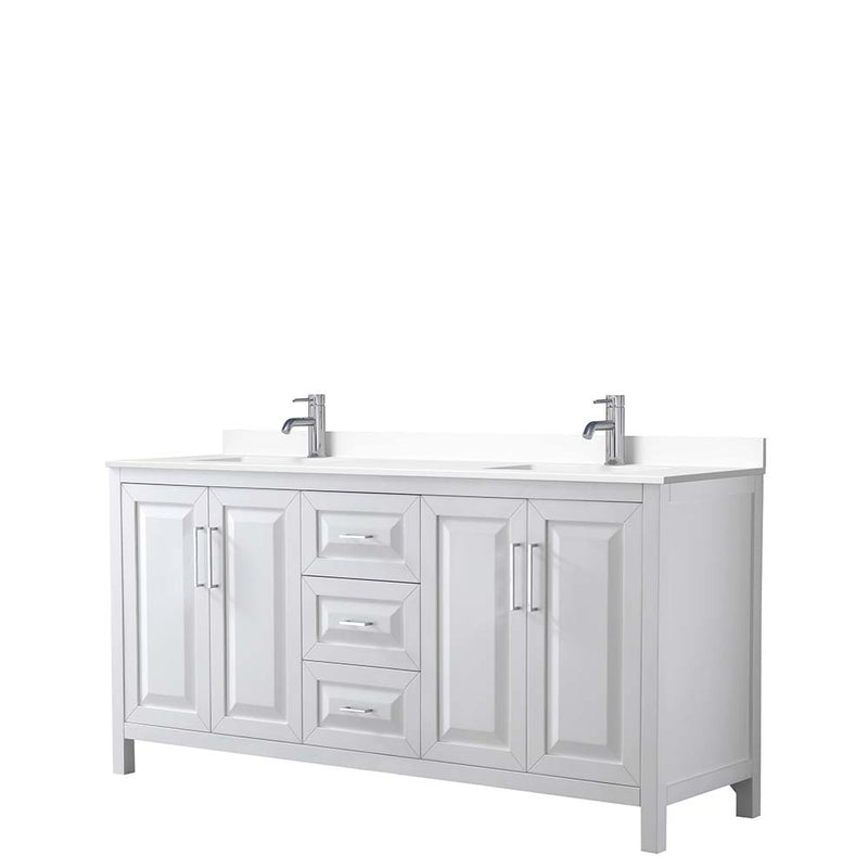 Daria 72 Inch Double Bathroom Vanity in White - Polished Chrome Trim - 72