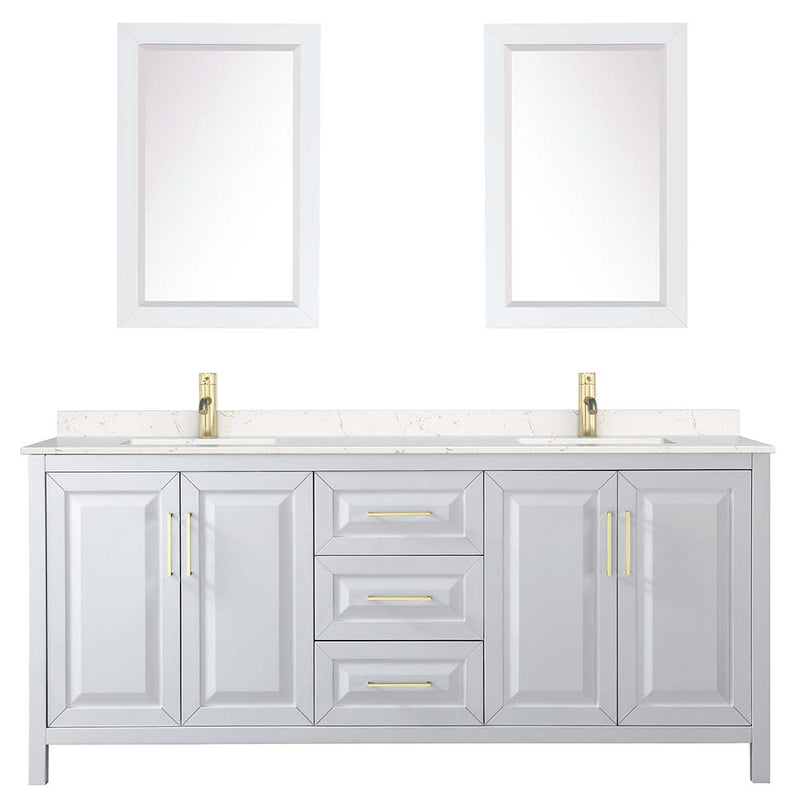 Daria 80 Inch Double Bathroom Vanity in White - Brushed Gold Trim - 15