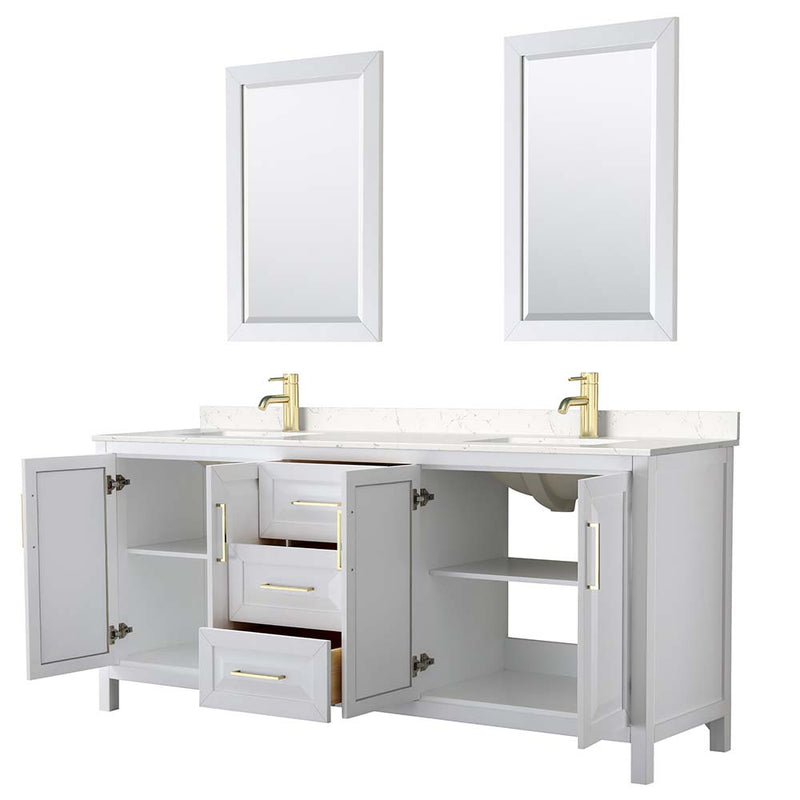 Daria 80 Inch Double Bathroom Vanity in White - Brushed Gold Trim - 14