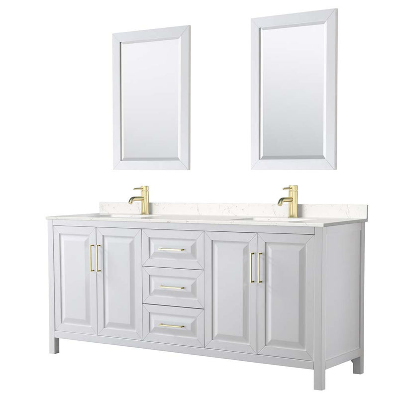 Daria 80 Inch Double Bathroom Vanity in White - Brushed Gold Trim - 13