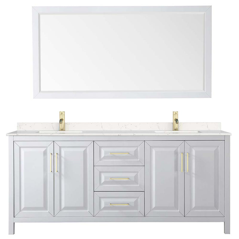 Daria 80 Inch Double Bathroom Vanity in White - Brushed Gold Trim - 20