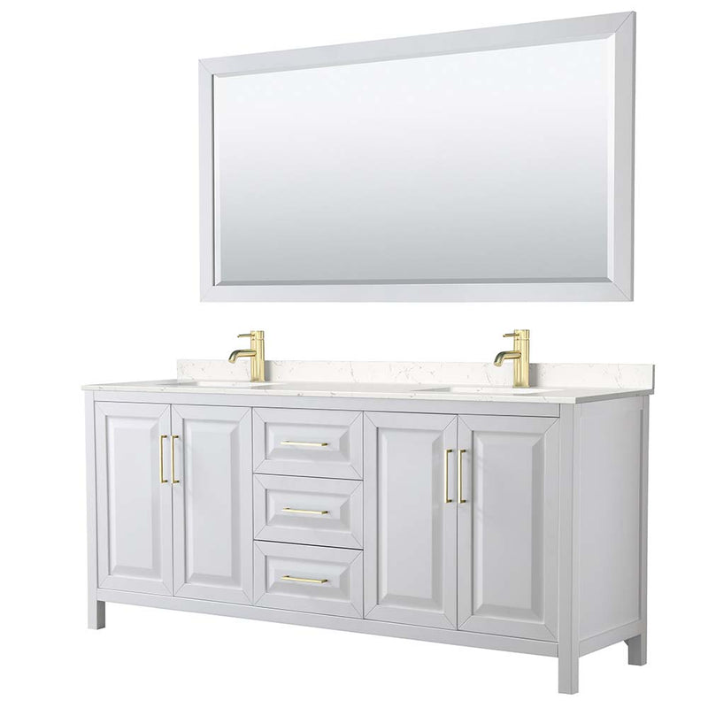 Daria 80 Inch Double Bathroom Vanity in White - Brushed Gold Trim - 18