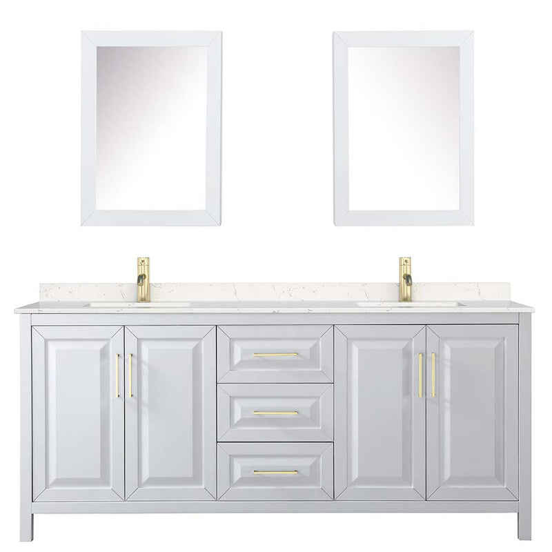 Daria 80 Inch Double Bathroom Vanity in White - Brushed Gold Trim - 25