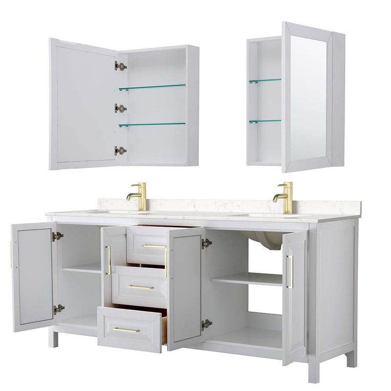 Daria 80 Inch Double Bathroom Vanity in White - Brushed Gold Trim - 24