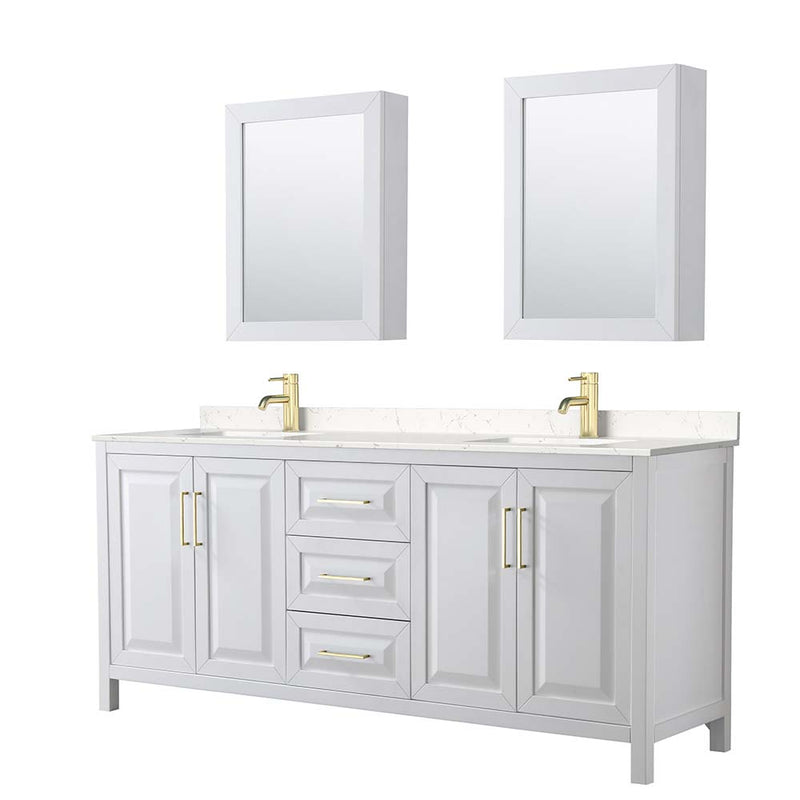 Daria 80 Inch Double Bathroom Vanity in White - Brushed Gold Trim - 23