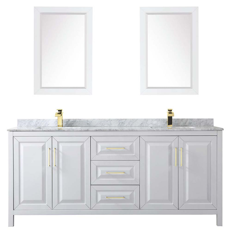 Daria 80 Inch Double Bathroom Vanity in White - Brushed Gold Trim - 34