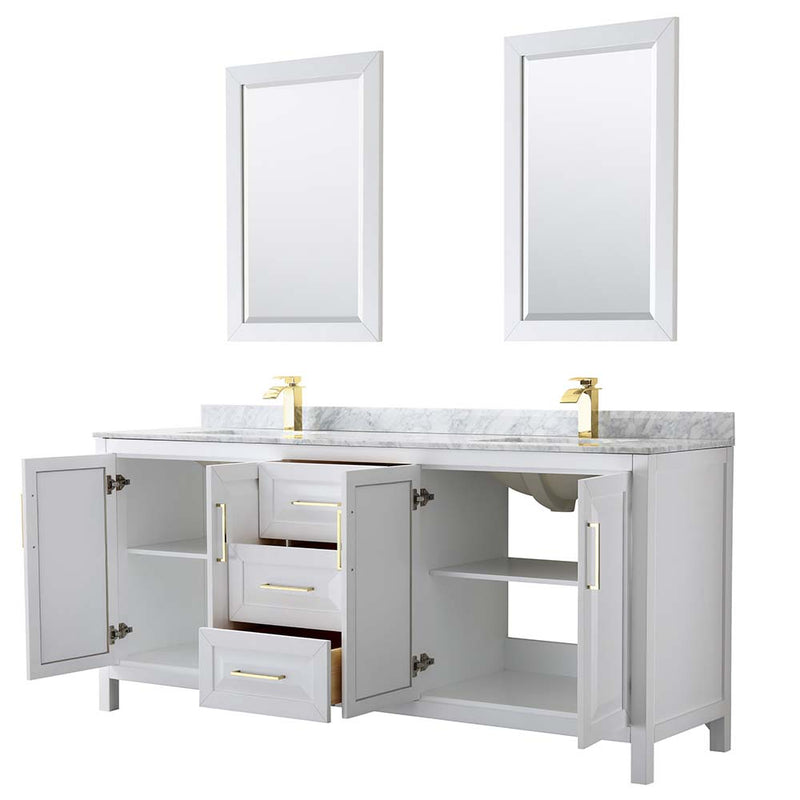 Daria 80 Inch Double Bathroom Vanity in White - Brushed Gold Trim - 33