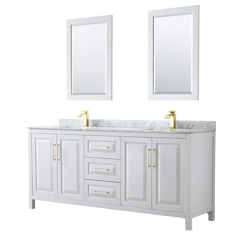 Daria 80 Inch Double Bathroom Vanity in White - Brushed Gold Trim - 32