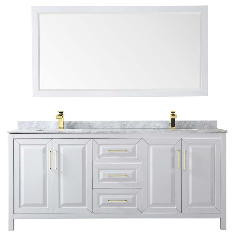 Daria 80 Inch Double Bathroom Vanity in White - Brushed Gold Trim - 39