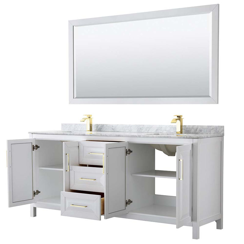 Daria 80 Inch Double Bathroom Vanity in White - Brushed Gold Trim - 38