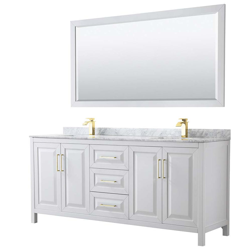 Daria 80 Inch Double Bathroom Vanity in White - Brushed Gold Trim - 37