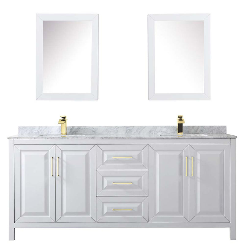 Daria 80 Inch Double Bathroom Vanity in White - Brushed Gold Trim - 44