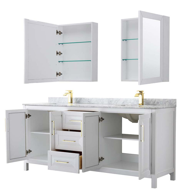 Daria 80 Inch Double Bathroom Vanity in White - Brushed Gold Trim - 43