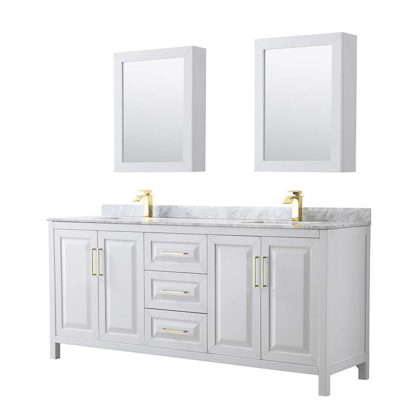 Daria 80 Inch Double Bathroom Vanity in White - Brushed Gold Trim - 42