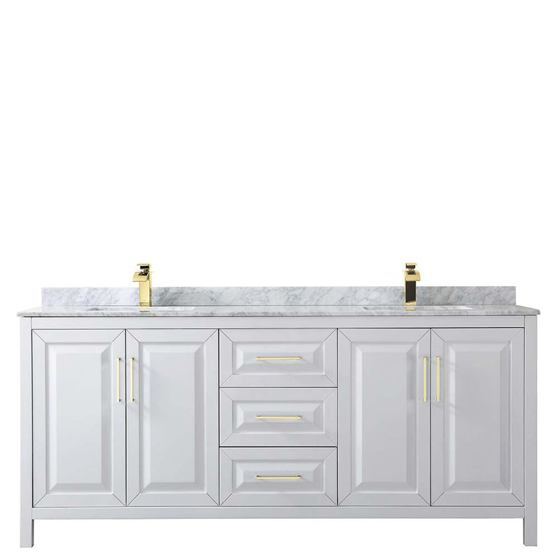 Daria 80 Inch Double Bathroom Vanity in White - Brushed Gold Trim - 30