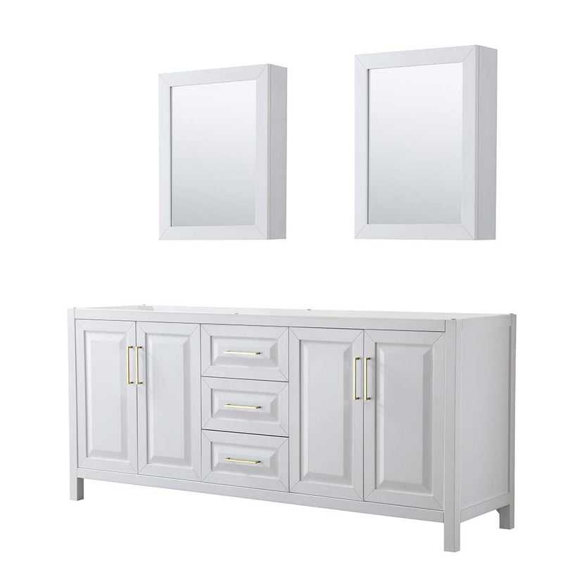 Daria 80 Inch Double Bathroom Vanity in White - Brushed Gold Trim - 6