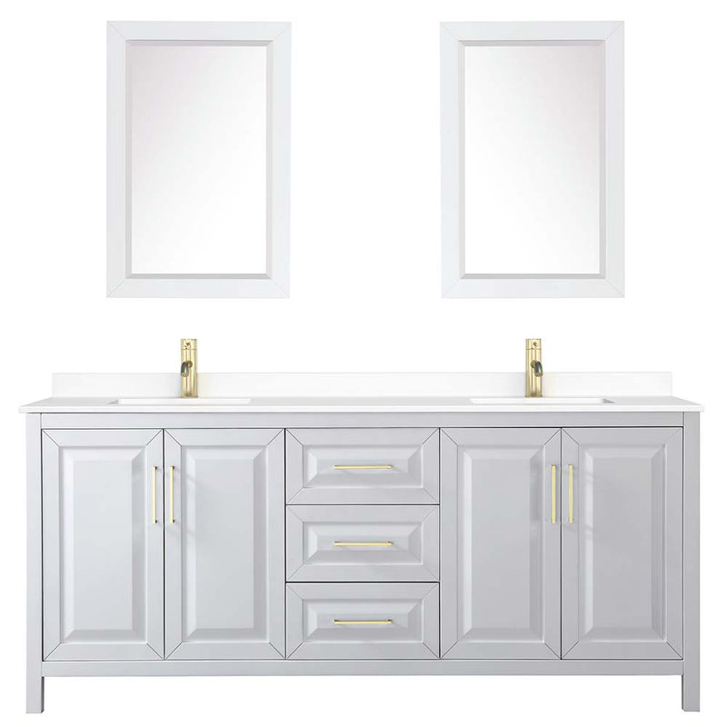 Daria 80 Inch Double Bathroom Vanity in White - Brushed Gold Trim - 53