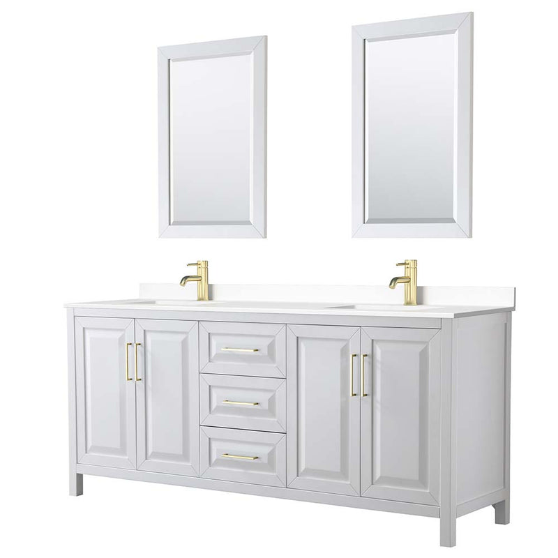 Daria 80 Inch Double Bathroom Vanity in White - Brushed Gold Trim - 51