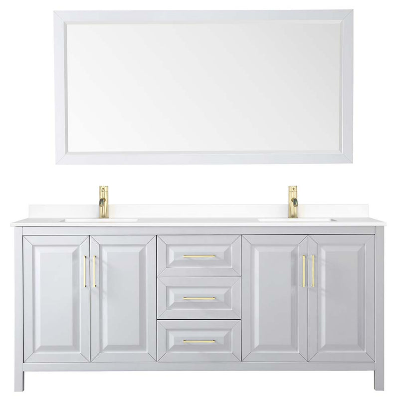 Daria 80 Inch Double Bathroom Vanity in White - Brushed Gold Trim - 58