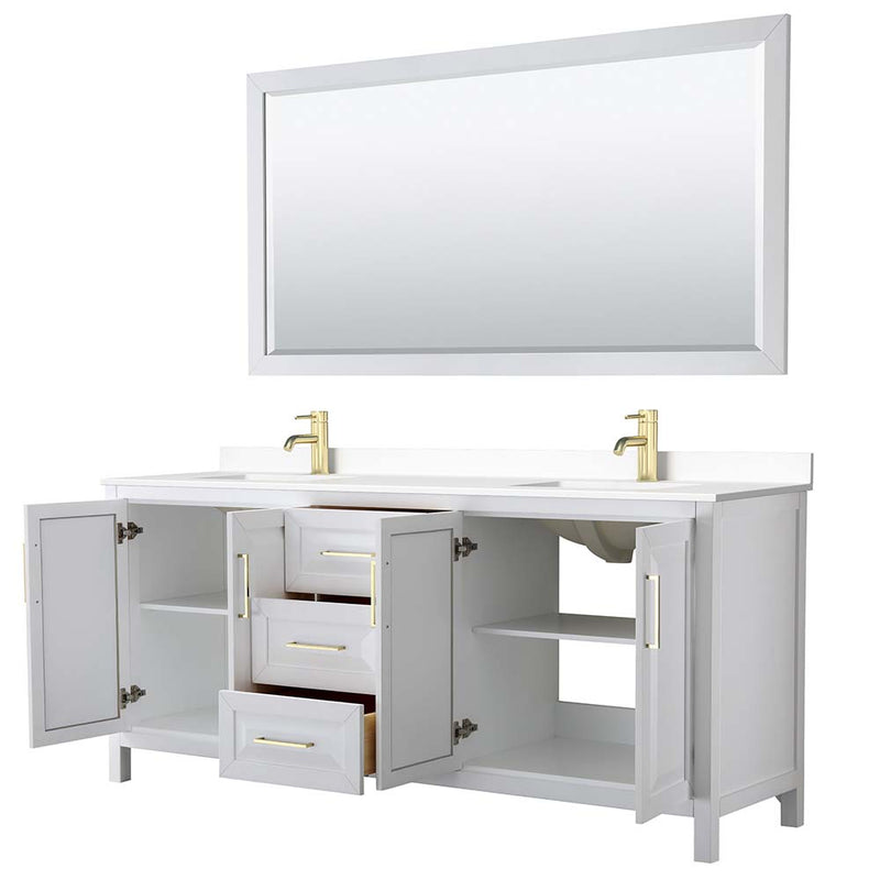 Daria 80 Inch Double Bathroom Vanity in White - Brushed Gold Trim - 57