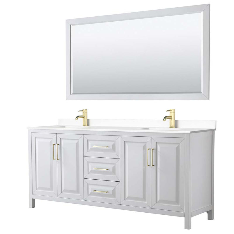 Daria 80 Inch Double Bathroom Vanity in White - Brushed Gold Trim - 56