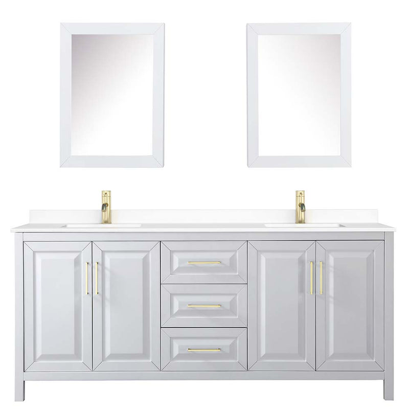 Daria 80 Inch Double Bathroom Vanity in White - Brushed Gold Trim - 63