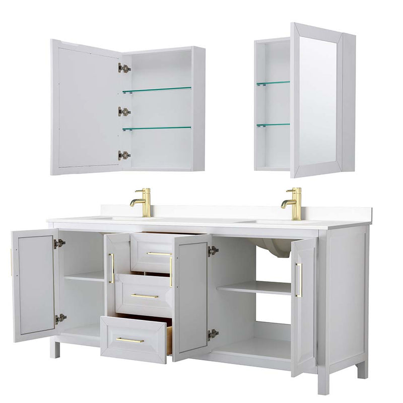 Daria 80 Inch Double Bathroom Vanity in White - Brushed Gold Trim - 62